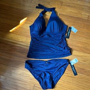 La Blanca Brand New Tankini Navy Blue Size 14 with Tgas and Hygenic Liner